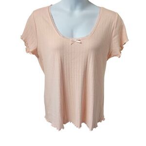 TORRID Plus Size 2X Pointelle Scoop Neck Lace Trim Impatient Pink Top